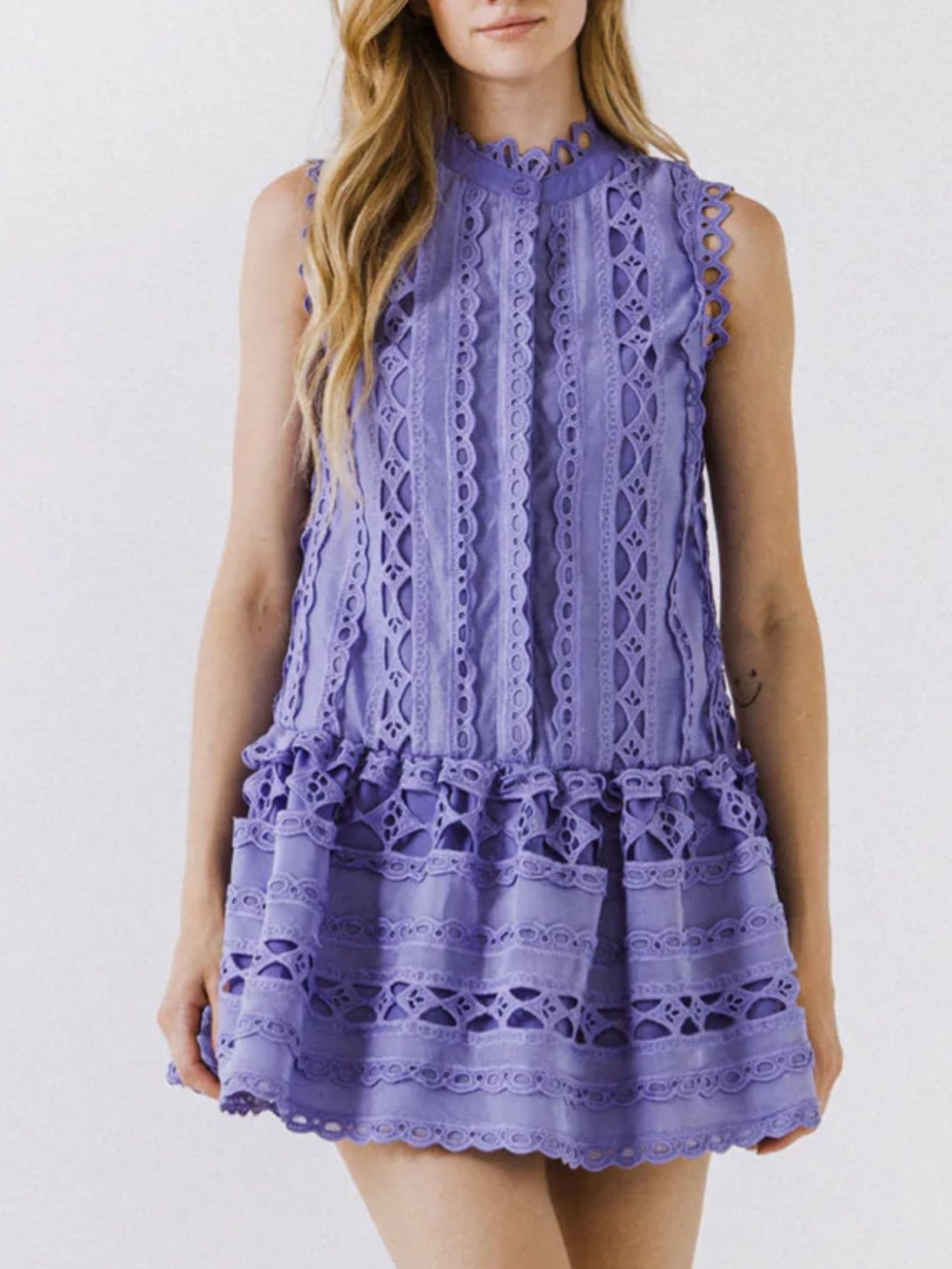 Endless Rose Lavender Crochet-Trim Buttoned Mini Dress Size Small